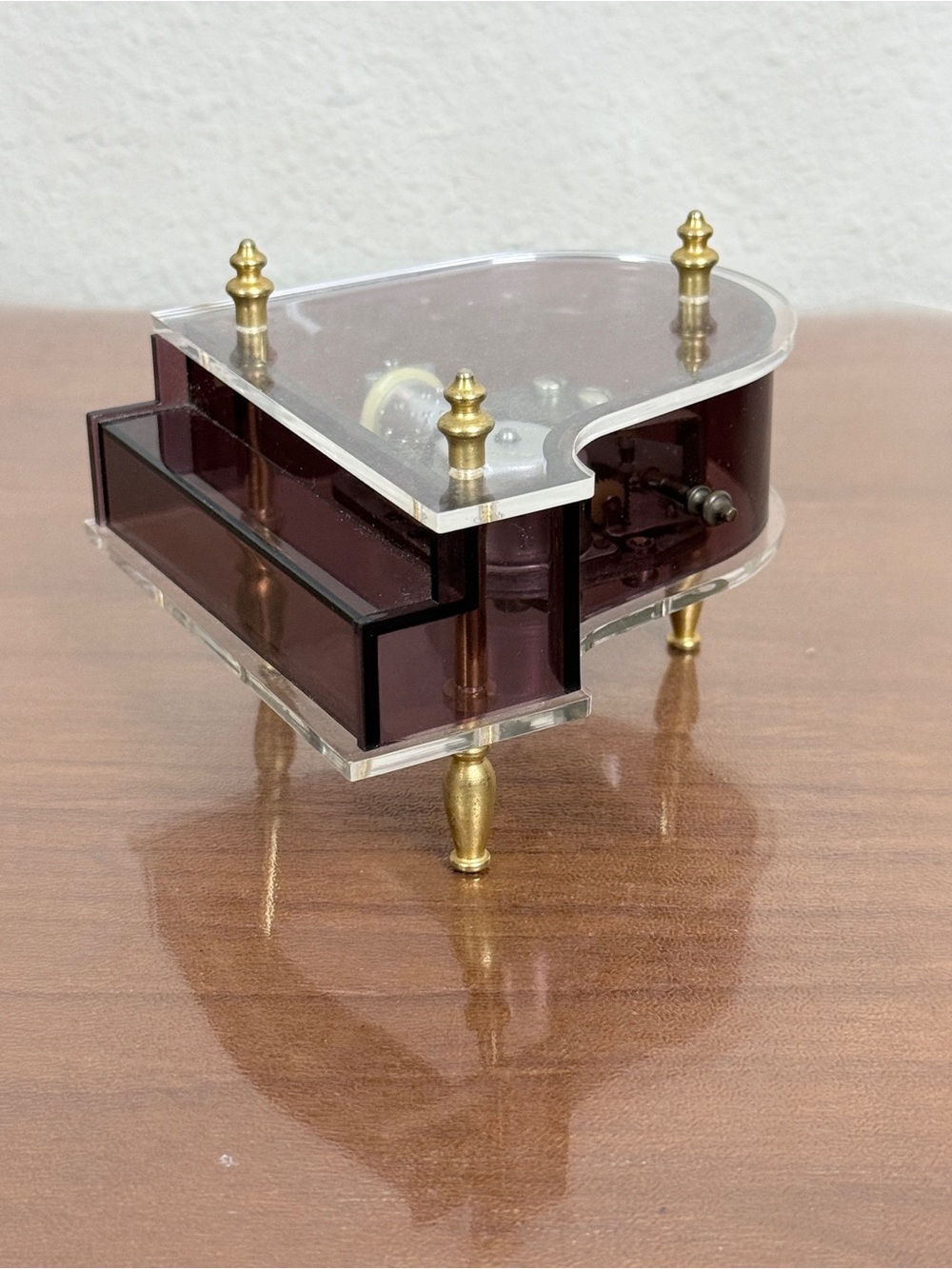 Vintage Sankyo Purple & Clear Acrylic Lucite Mini Piano Music Box Working